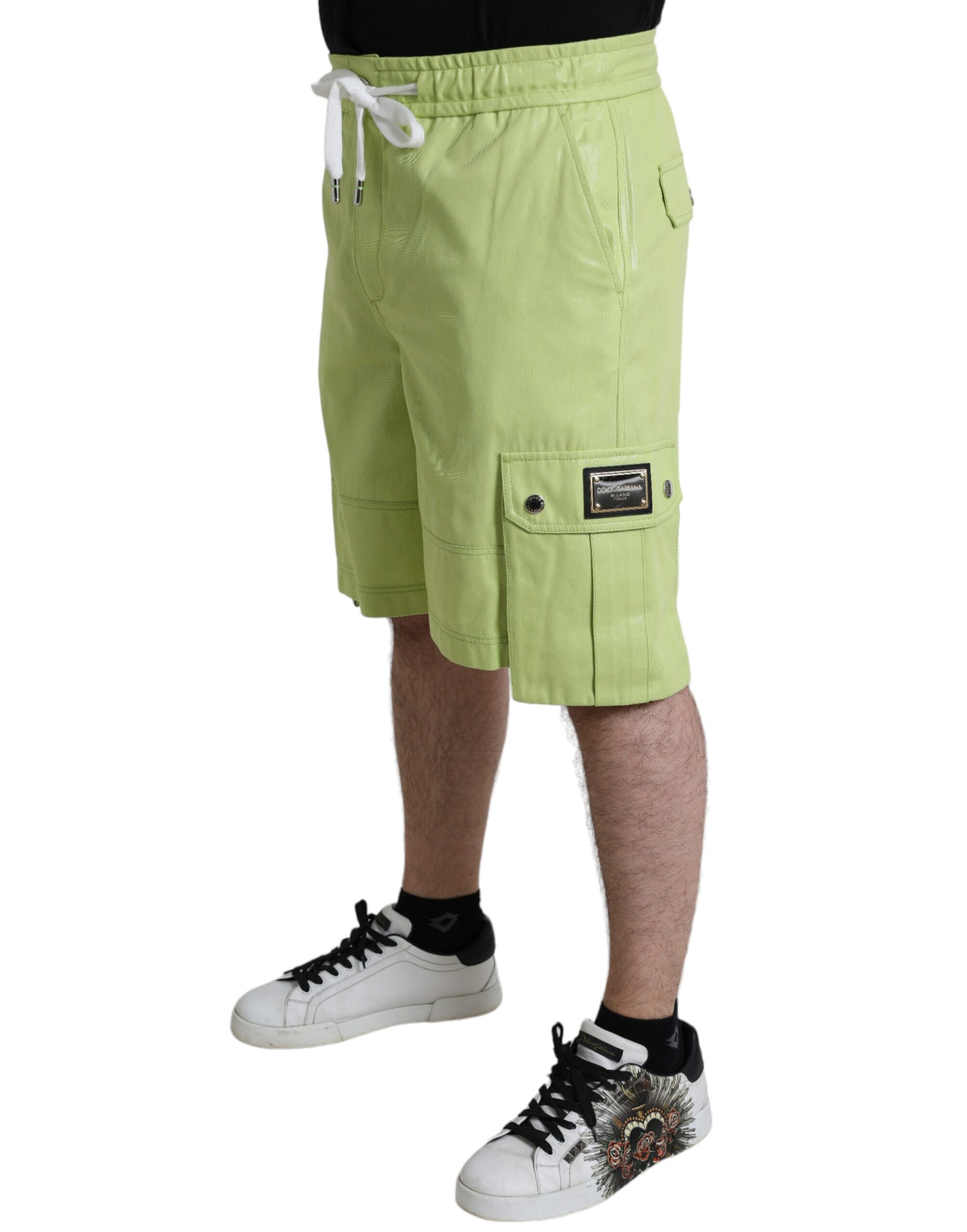 Light Green Cotton Men Cargo Bermuda Shorts