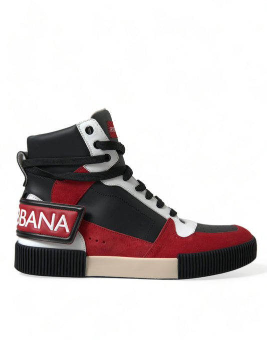 Black Red Leather High Top Miami Sneakers Shoes