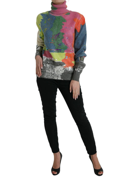 Multicolor Mohair Turtleneck Pullover Sweater