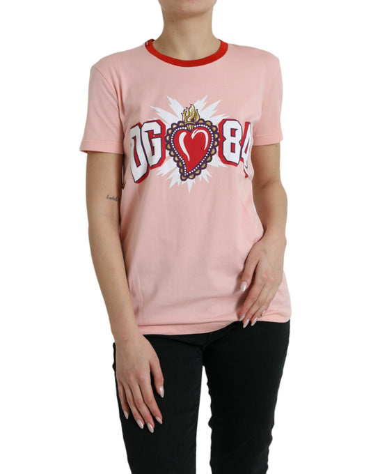 Pink Sacred Heart Cotton Crew Neck T-shirt