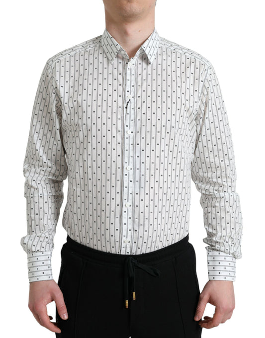 White Patterned Men GOLD Formal Dress Shirt