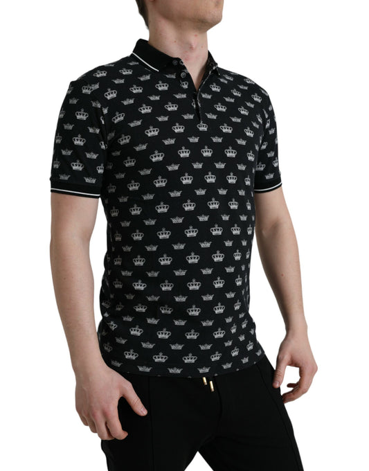 Black Crown Collared Short Sleeve T-shirt