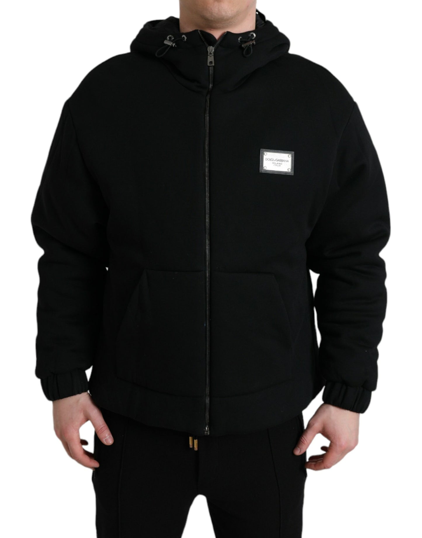 Black Cotton Hooded Logo Bomber Jacket