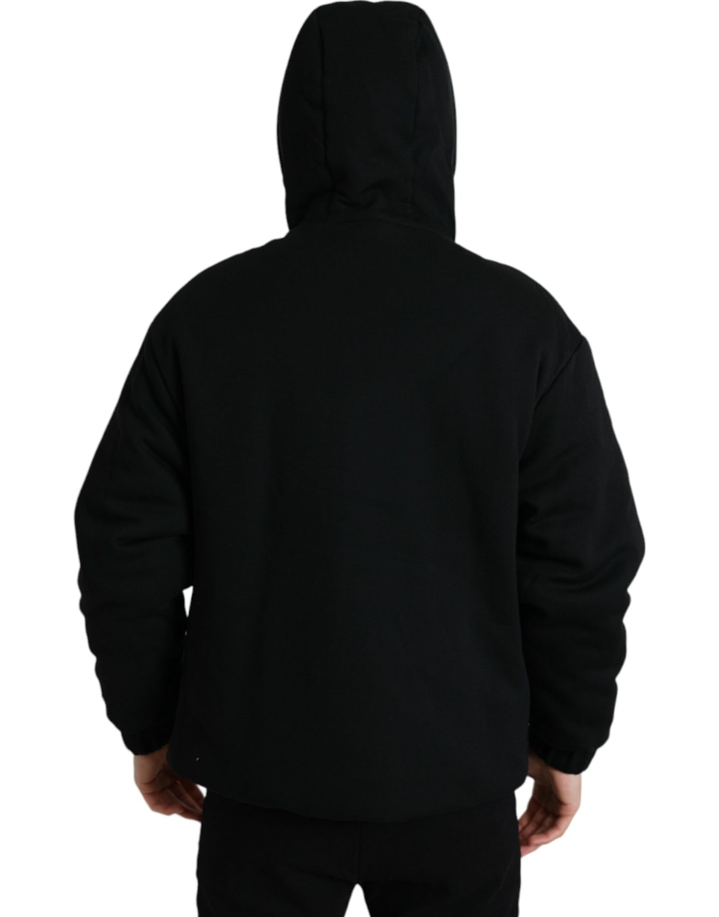 Black Cotton Hooded Logo Bomber Jacket