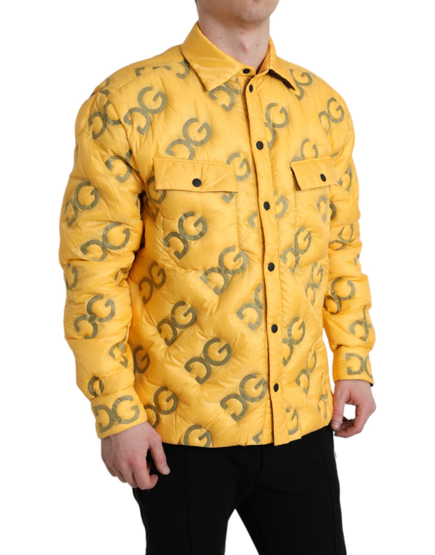 Yellow Logo Padded Buttoned Blouson Jacket