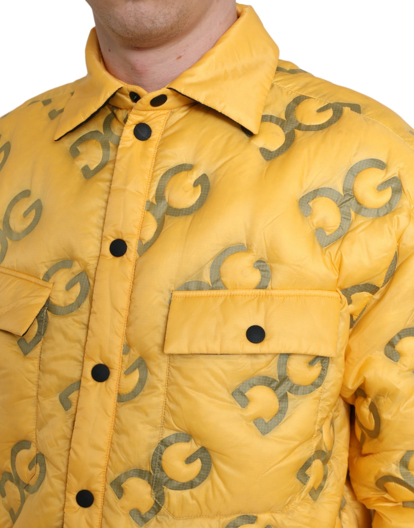 Yellow Logo Padded Buttoned Blouson Jacket