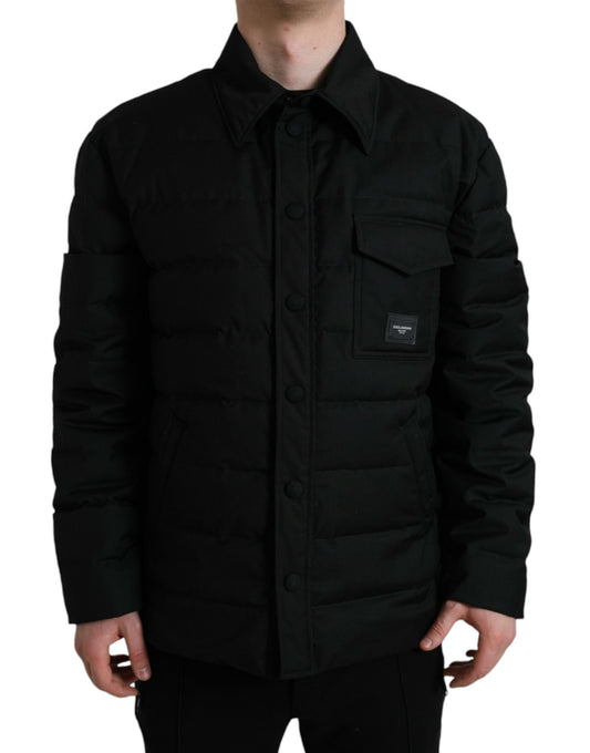 Black Polyester Collared Padded Logo Jacket