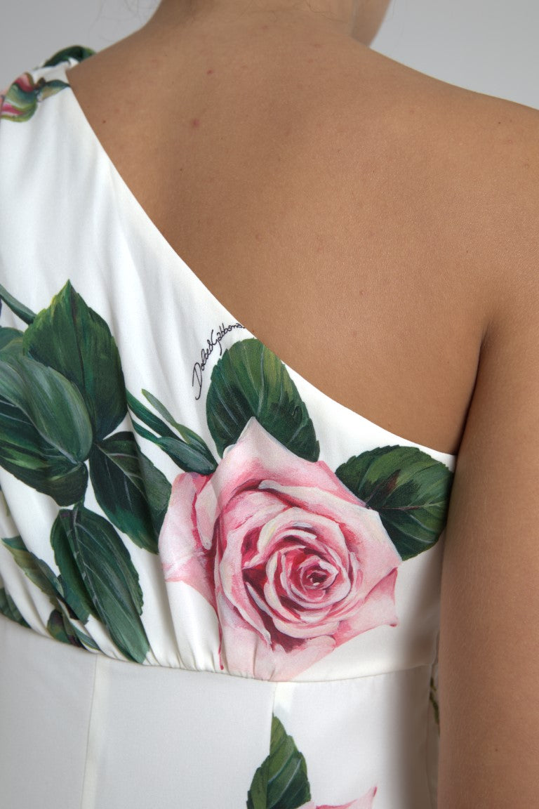 Elegant One-Shoulder Floral Midi Dress