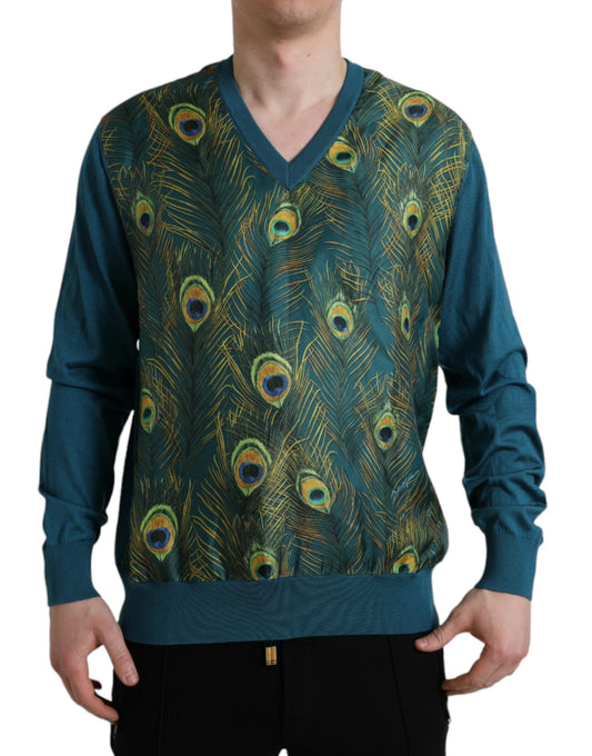 Green Peacock Feather Pullover Sweater