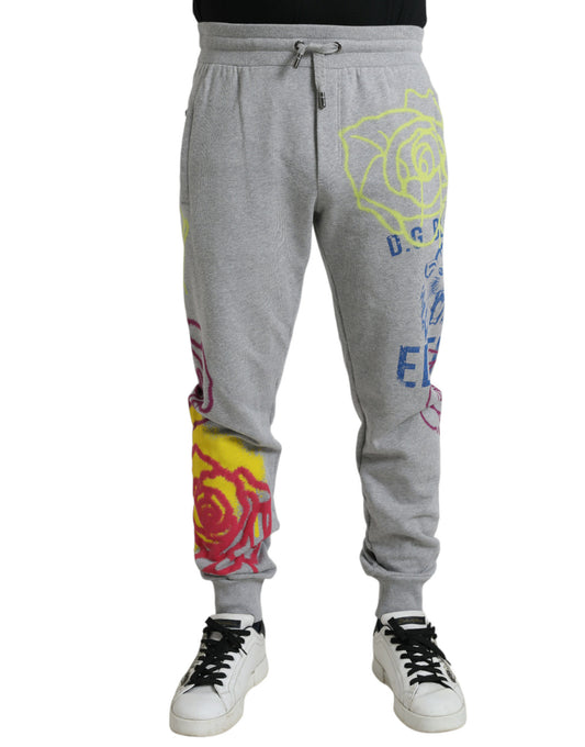 Gray Cotton Graffiti Sweatpants Jogger Pants