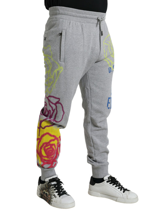 Gray Cotton Graffiti Sweatpants Jogger Pants