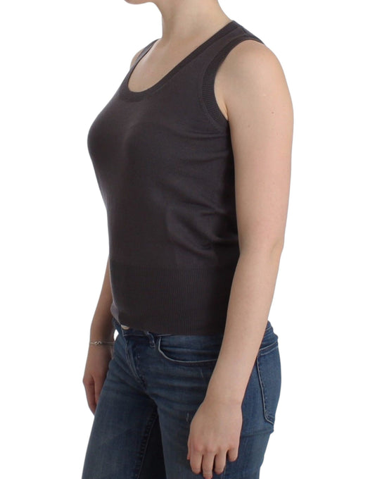 Elegant Sleeveless Brown Knit Top