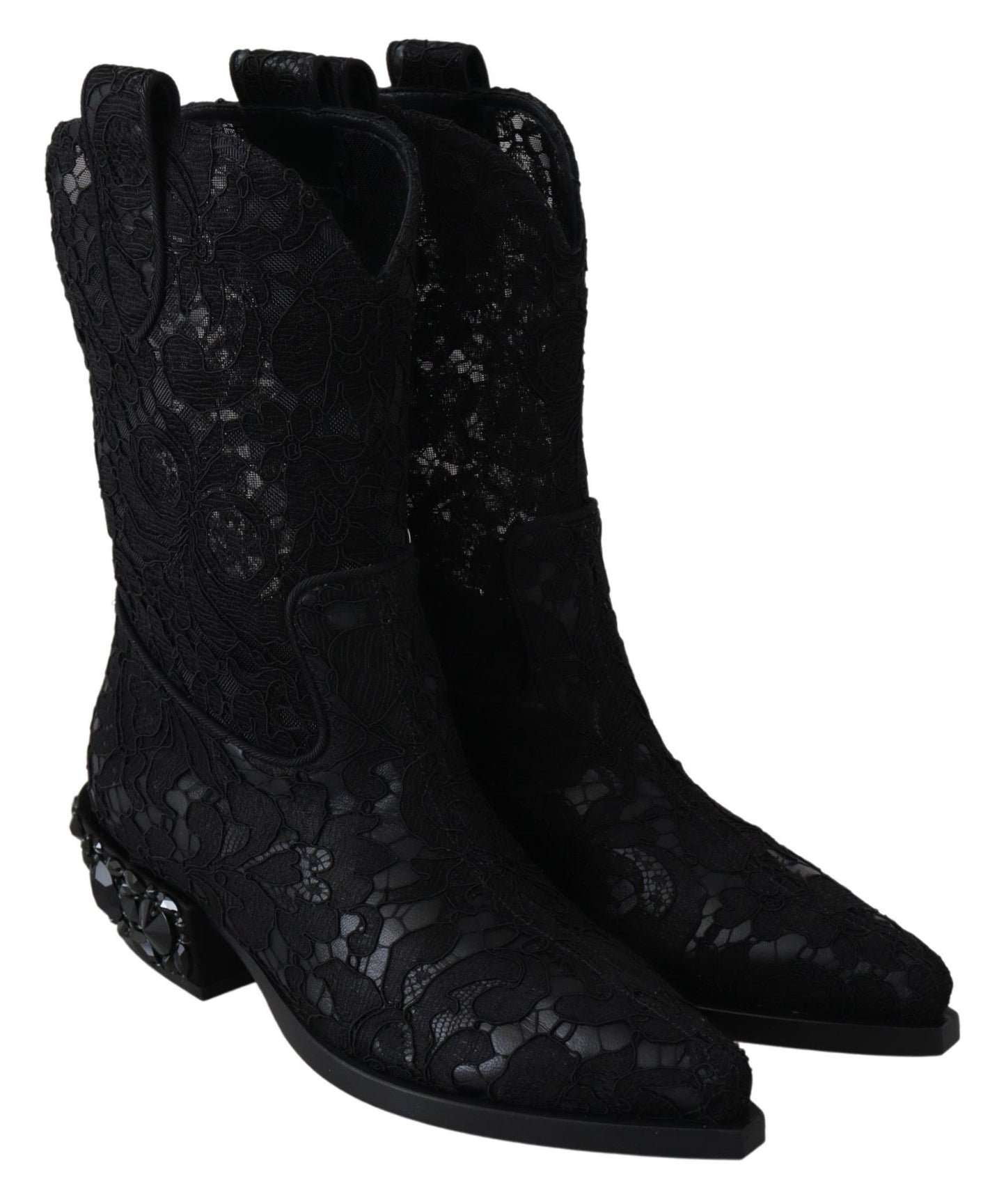 Black Lace Taormina Ankle Cowboy Crystal Shoes