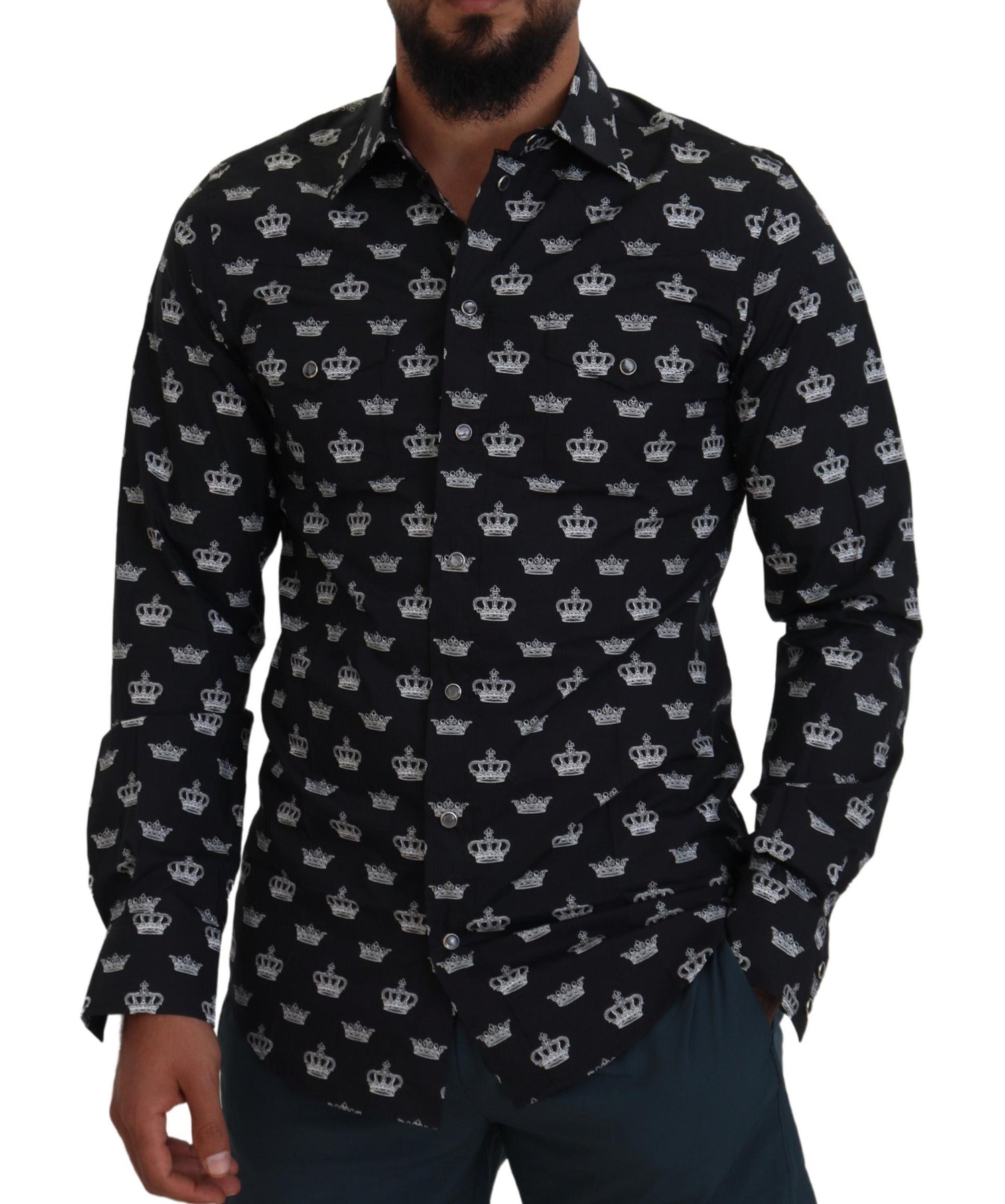 Elegant Slim Fit Crown Print Formal Shirt