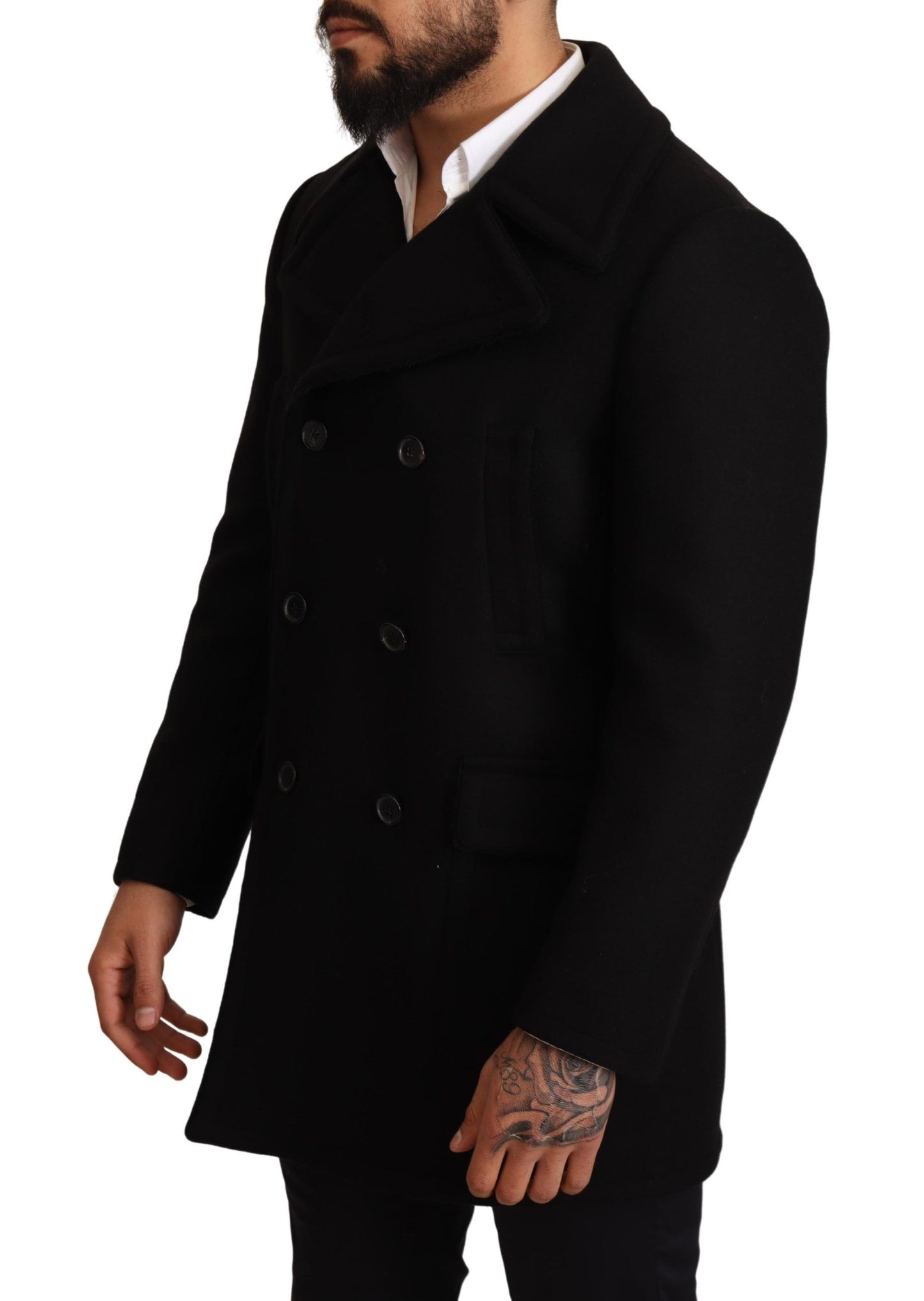 Elegant Black Double Breasted Trench Coat