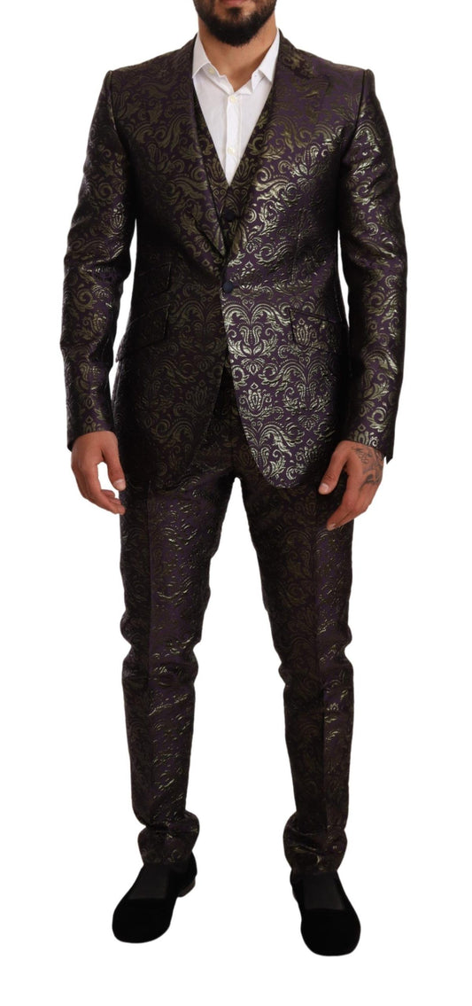 Exquisite Purple Brocade Three Piece Suit