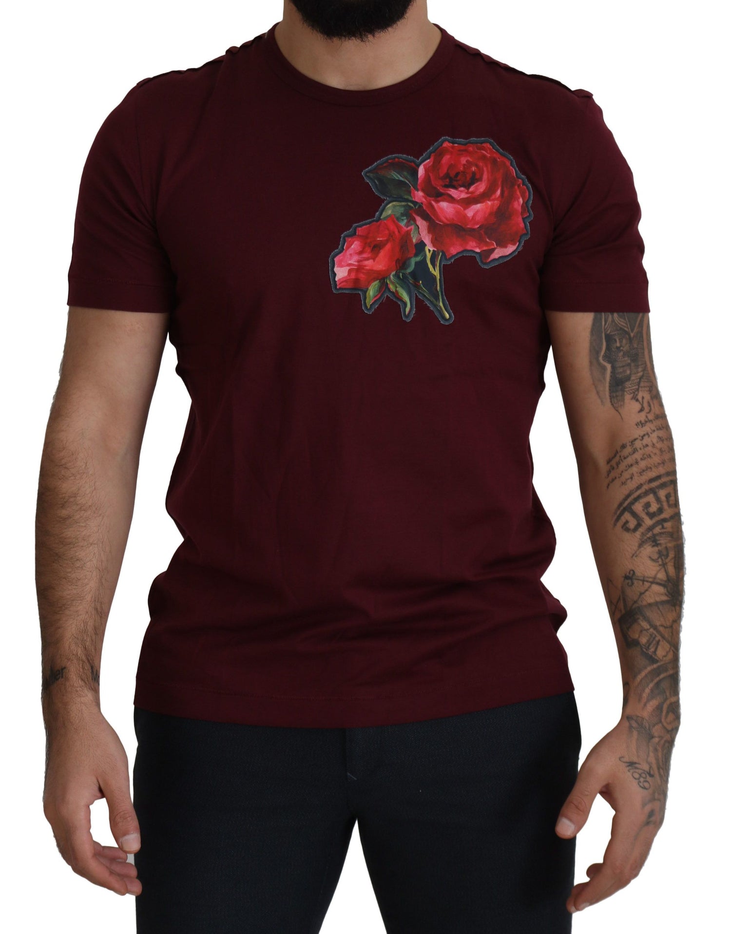 Bordeaux Roses Cotton Crewneck T-shirt