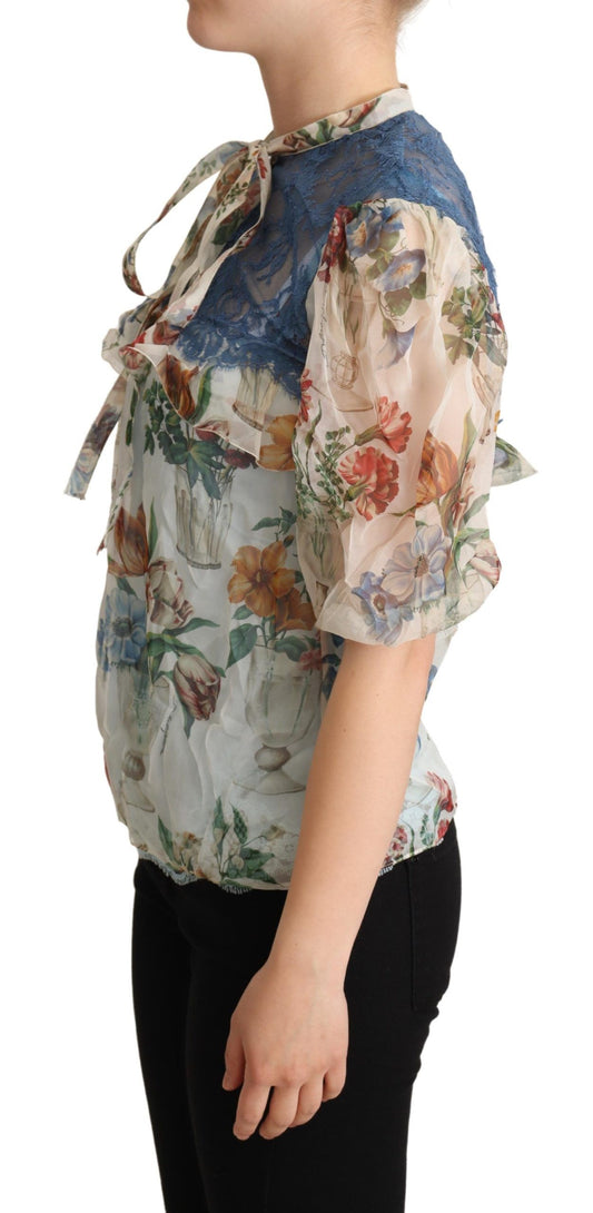 Chic Floral Silk Blouse with Ascot Collar