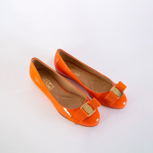 Elegant Orange Leather Ballerinas