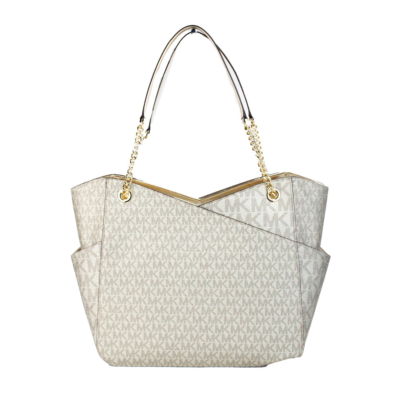 Jet Set Large Pale Gold Signature X Cross Chain Shoulder Tote Bag