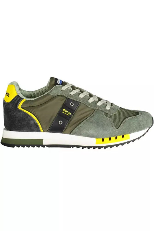 Green Lace-Up Sports Sneaker with Logo