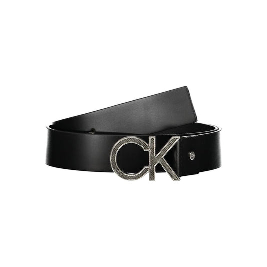 Elegant Black Leather Belt with Metal Buckle