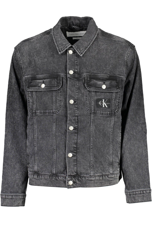 Sleek Black Denim Jacket with Designer Flair