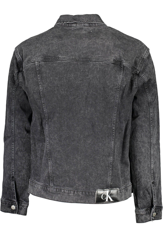 Sleek Black Denim Jacket with Designer Flair