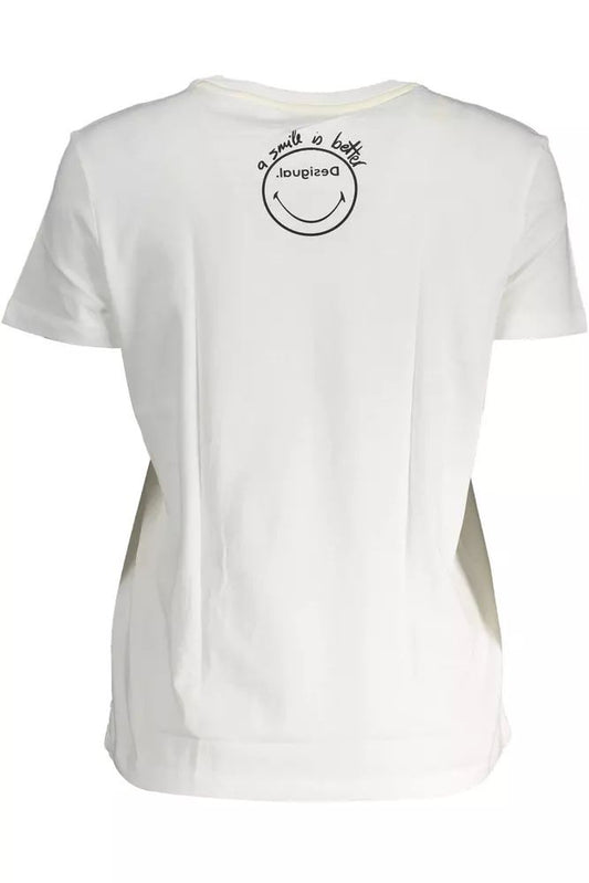 Chic White Printed Cotton Tee with Logo