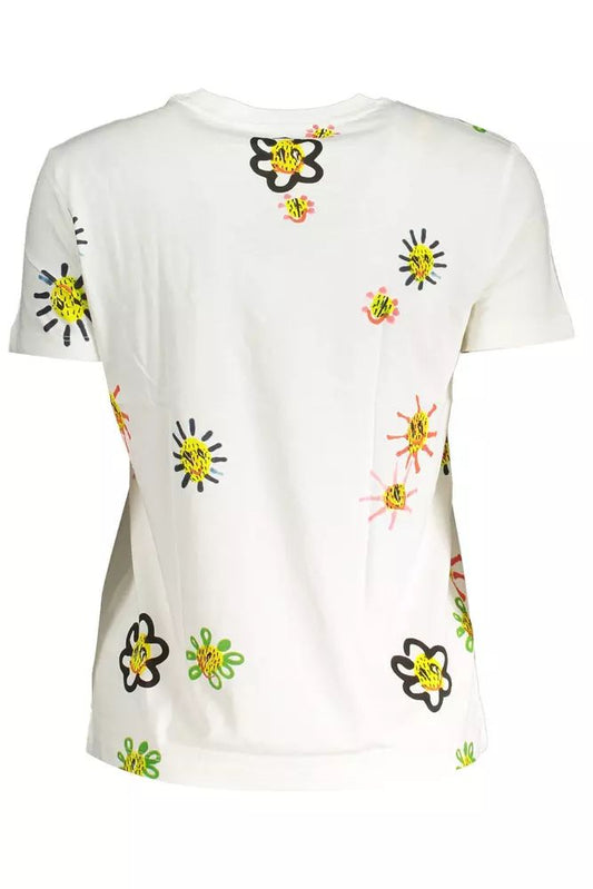 Chic Printed Round Neck Tee with Contrasting Details