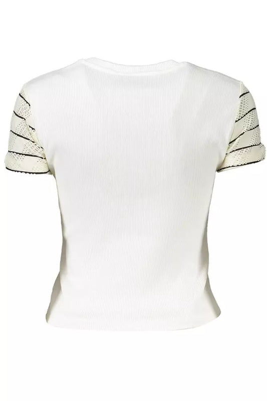 Chic White Printed Tee with Contrast Detail