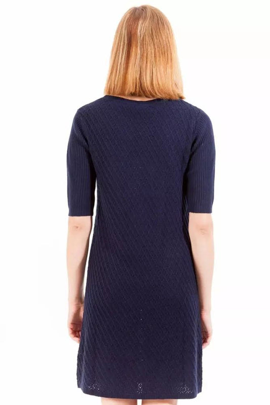 Chic Blue Wool-Cashmere Short Dress with Logo