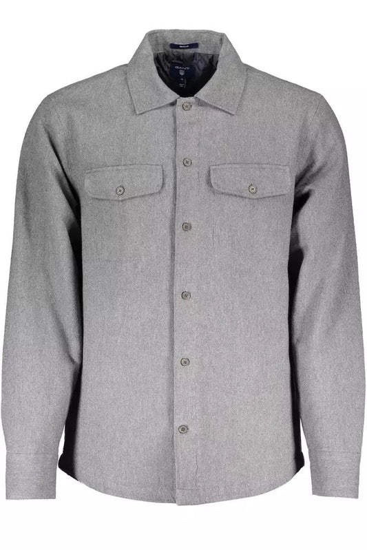 Elegant Gray Cotton Long-Sleeved Men's Shirt