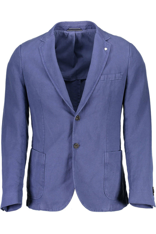 Elegant Blue Cotton-Linen Blend Jacket