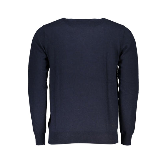 Elegant Blue Crew Neck Embroidered Sweater