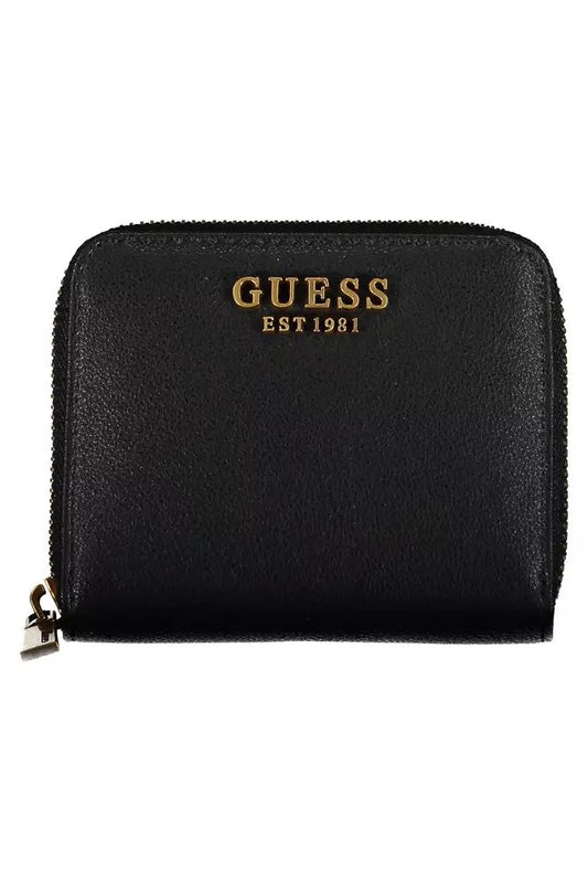 Sleek Black Polyethylene Guess Wallet with Zip Closure