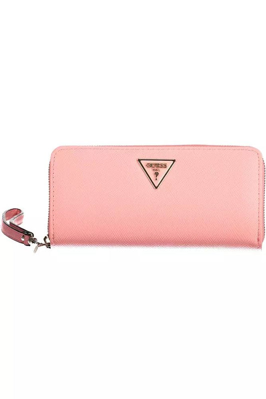 Chic Pink Zip Wallet with Contrasting Details