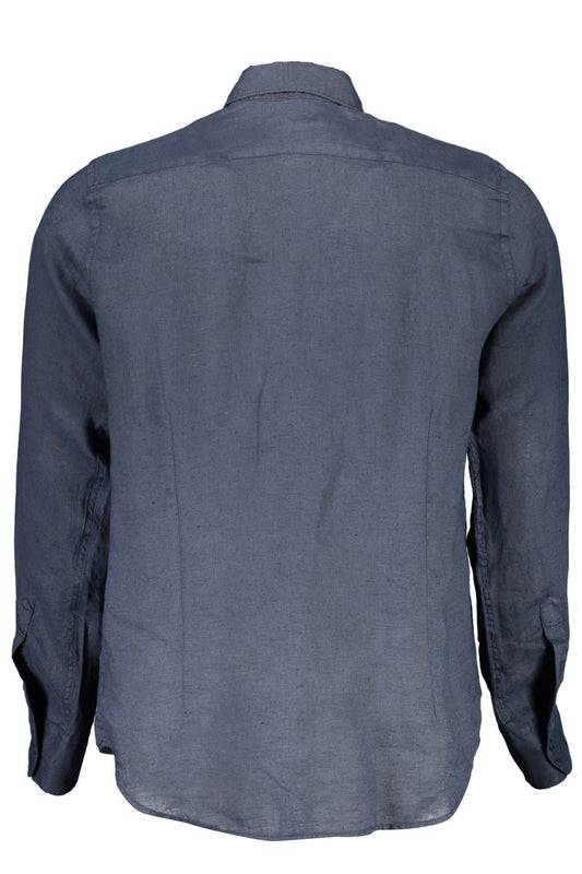 Elegant Blue Linen Long Sleeve Shirt