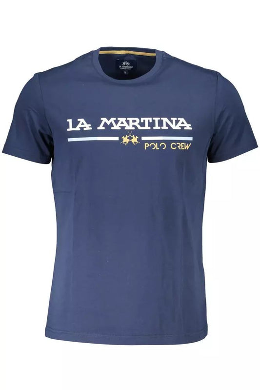 Elegant Blue Cotton Tee with Iconic Emblem