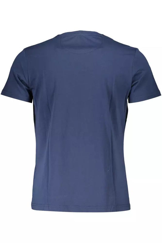 Elegant Blue Cotton Tee with Iconic Emblem