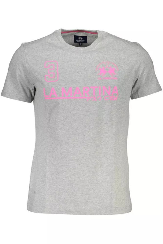 Elegant Gray Cotton Tee with Signature Print