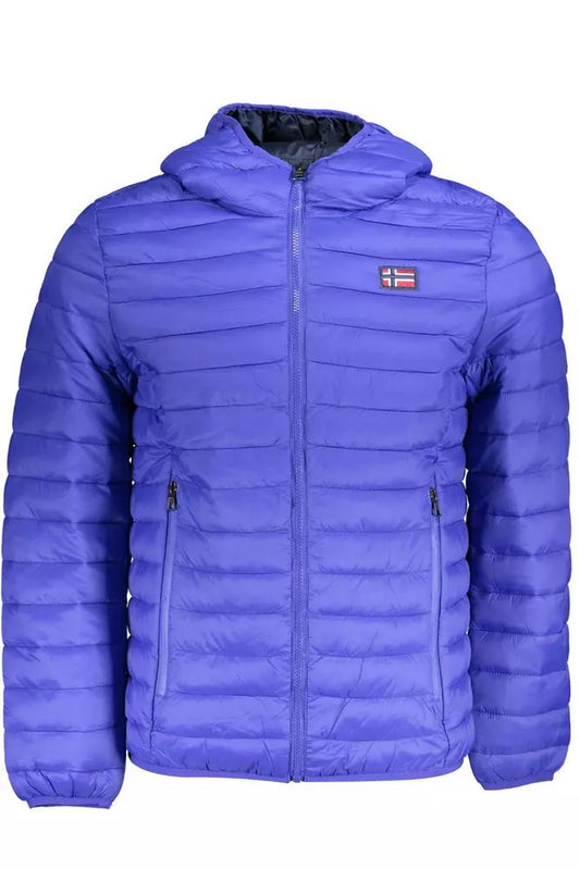 Sleek Blue Polyamide Hooded Jacket