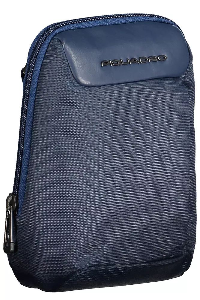 Eco-Conscious Blue Shoulder Bag with Logo Accent