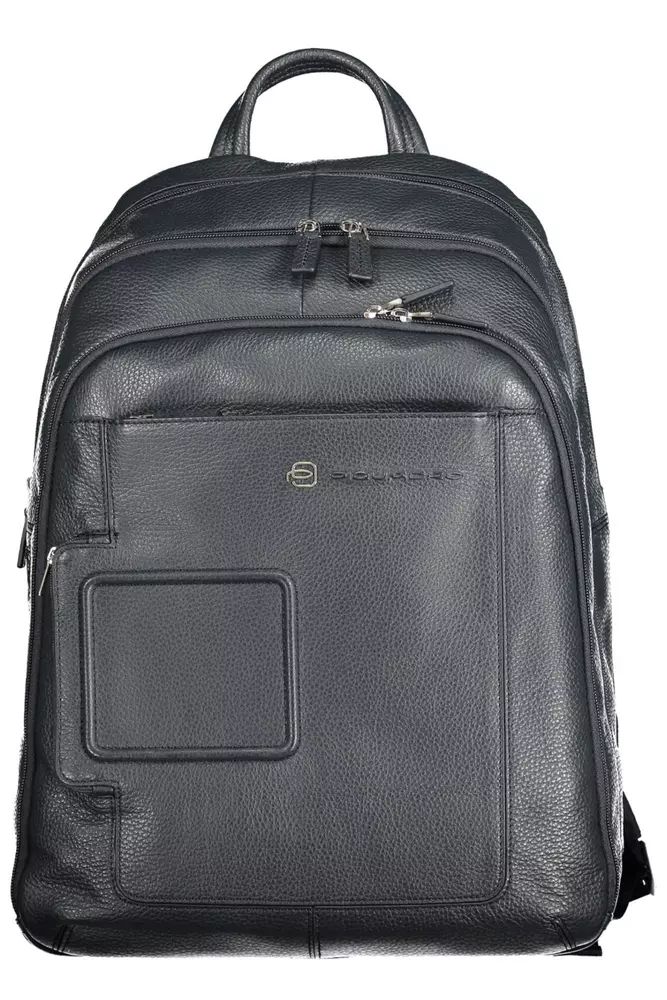 Sleek Blue Leather Backpack with Laptop Compartment