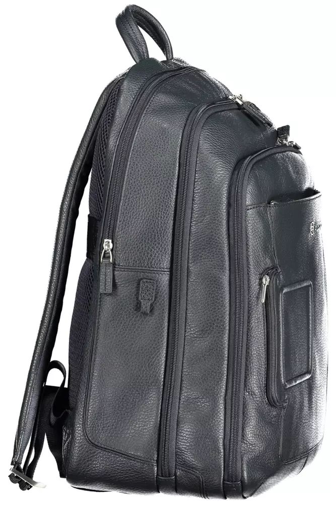 Sleek Blue Leather Backpack with Laptop Compartment