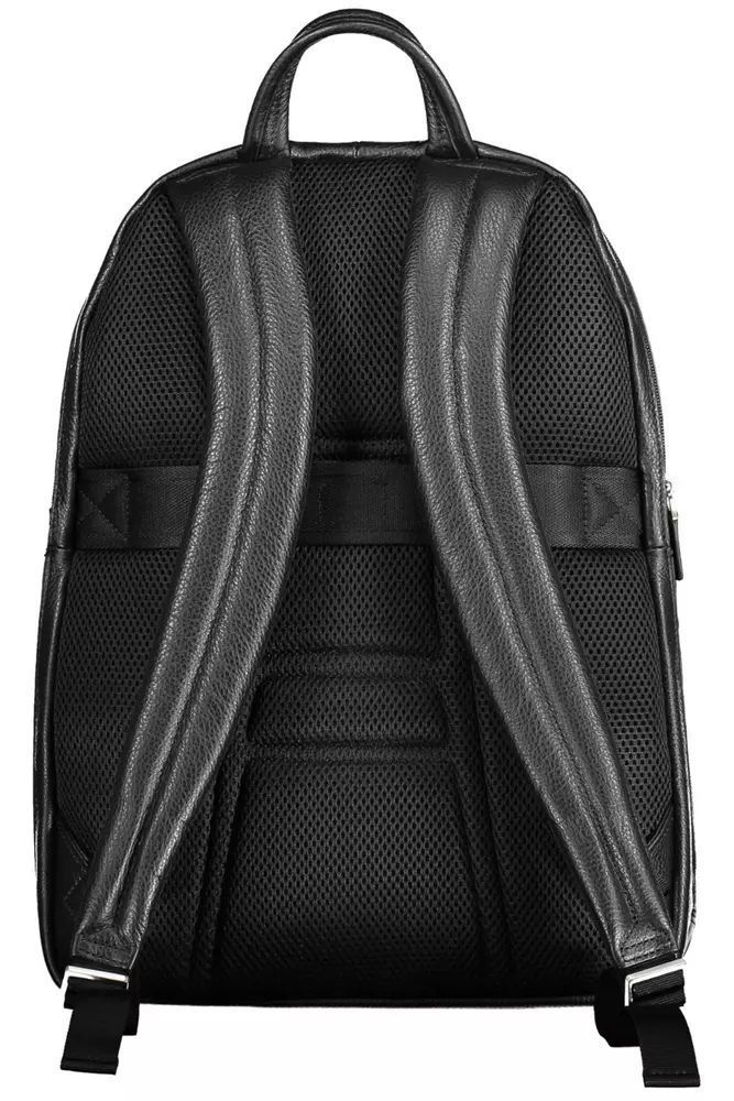 Elegant Black Leather Backpack with Laptop Compartment