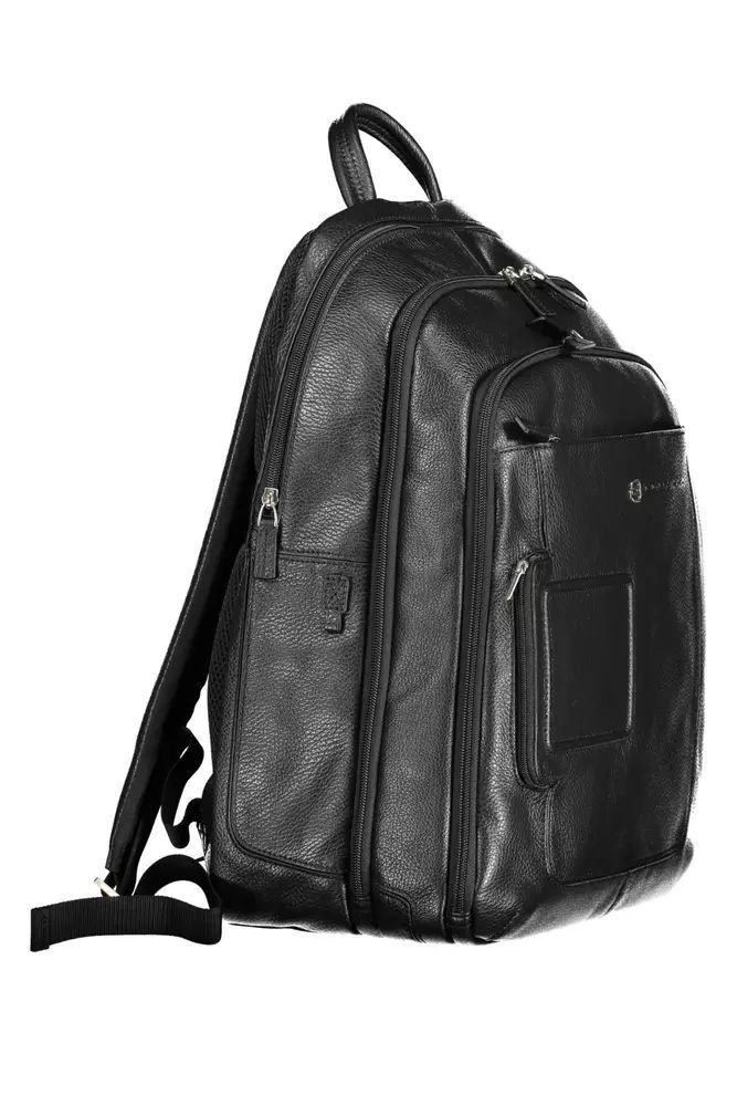 Elegant Black Leather Backpack with Laptop Compartment