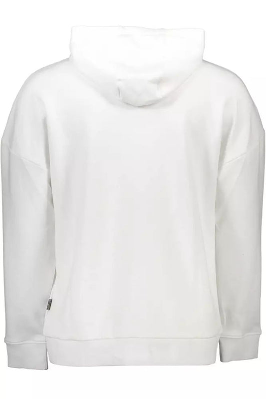 Sleek White Hooded Sweatshirt with Bold Prints