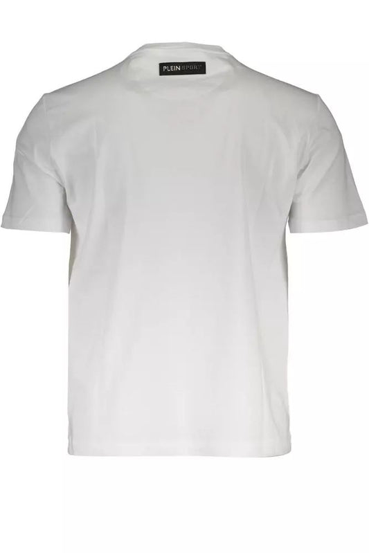 Crisp White Cotton Crew Neck Tee with Print