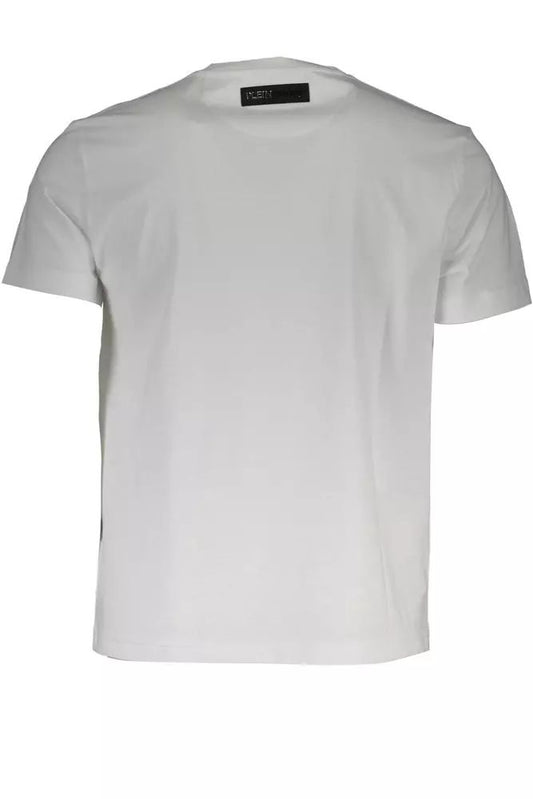 White V-Neck Logo Tee with Print Detail